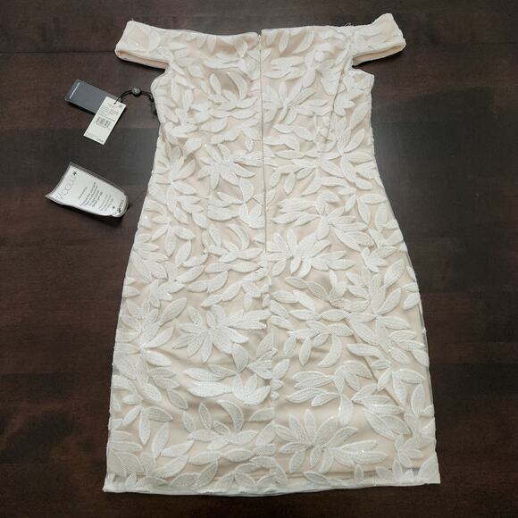 NWT Adrianna Papell Sequin Off-The-Shoulder Dress Ivory Size 8 - Picture 5 of 5